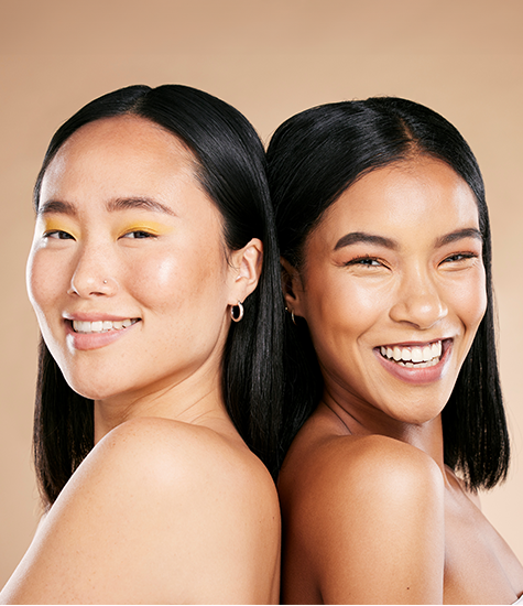 Happy models showcasing beauty Models with joyful expressions
